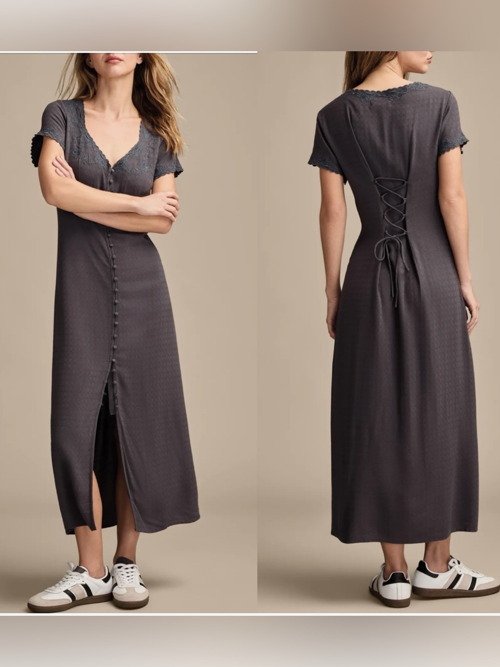 Lucky Brand Embroidered Short Sleeve Simone Midi Dress Sz S Boho Cottage Hippie